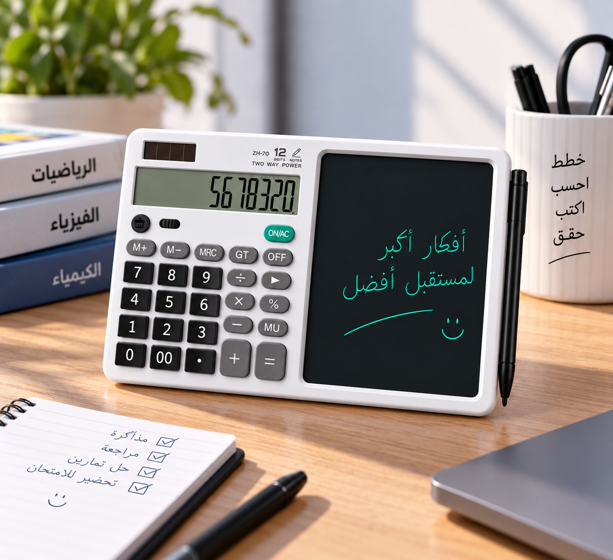 Calculatrice portable avec une tablette d'écriture