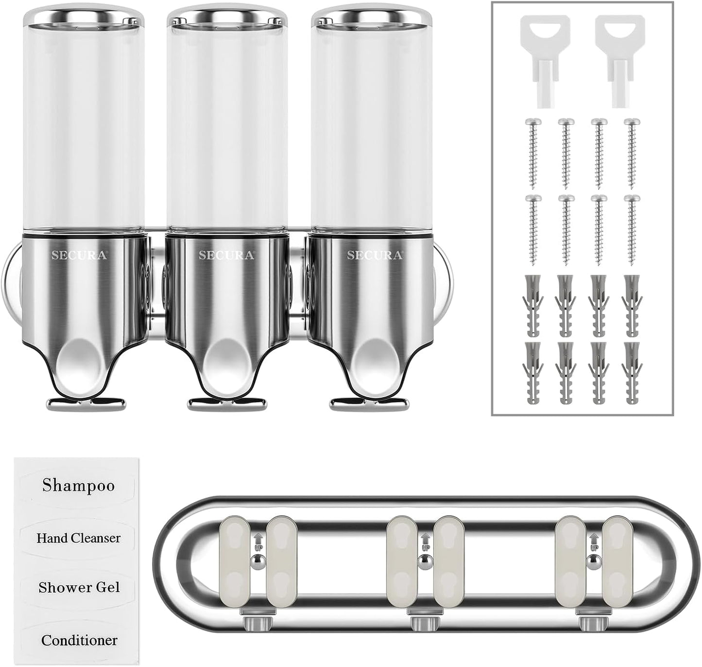 Triple distributeur savon et shampoing