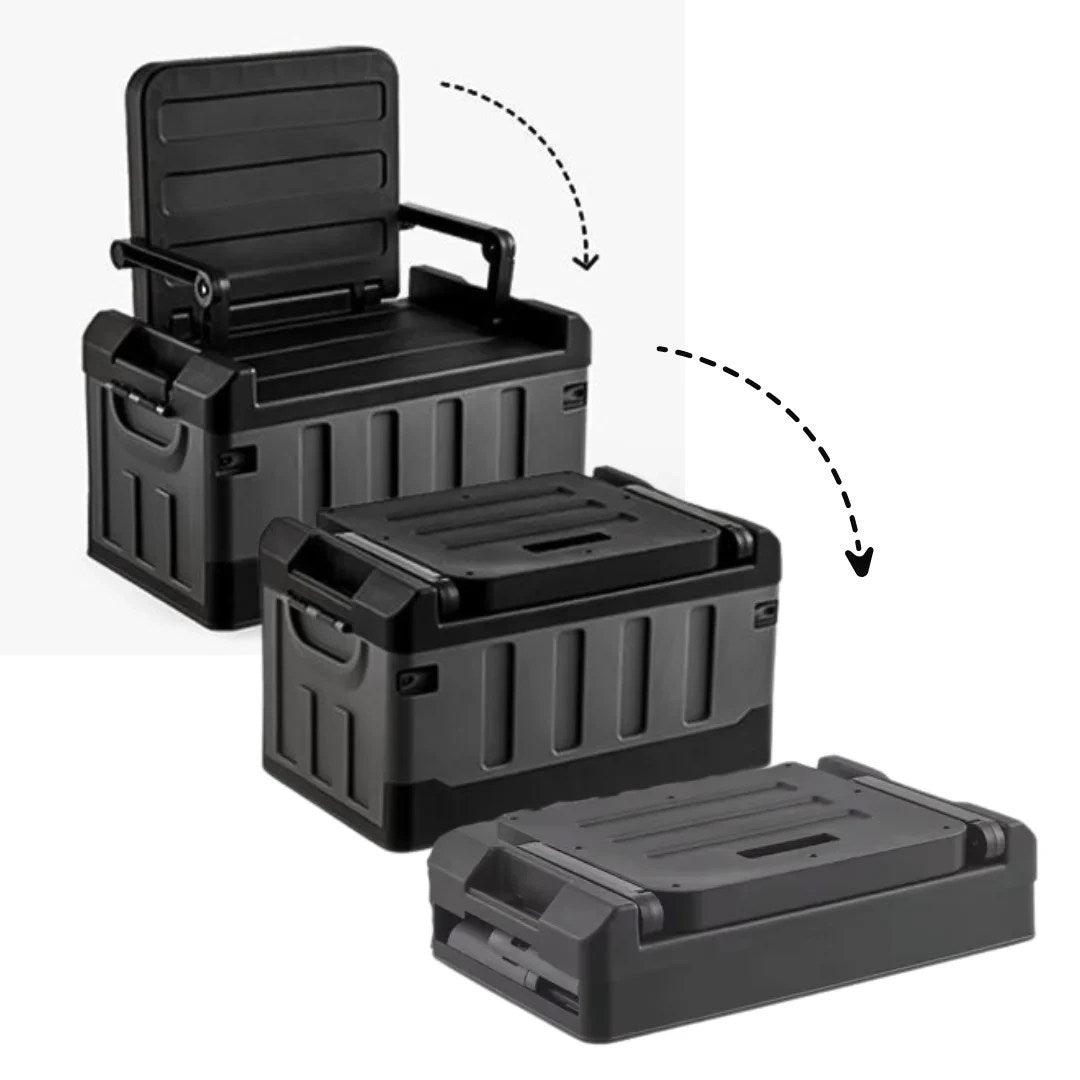 Boîte de voyage pliable avec siège intégré