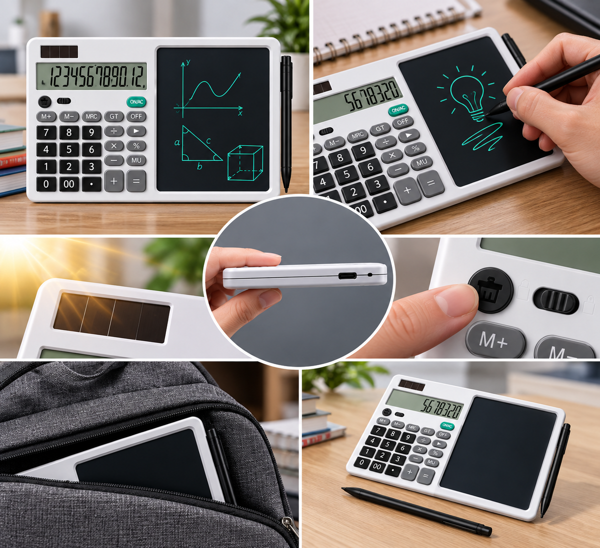 Calculatrice portable avec une tablette d'écriture