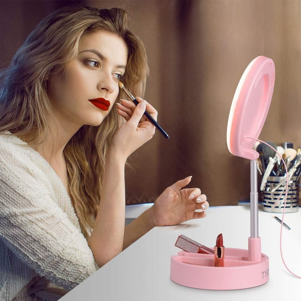 Ring Light LED Miroir de Maquillage Pliable 3 en 1