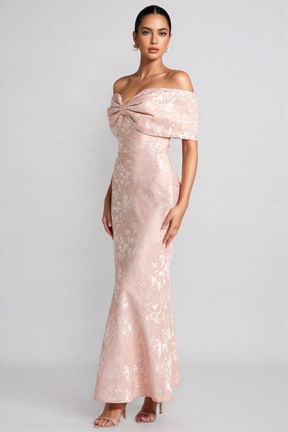 Clara Pink One Shoulder Bow Maxi Dress