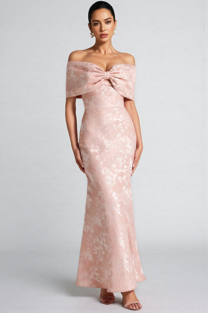 Clara Pink One Shoulder Bow Maxi Dress