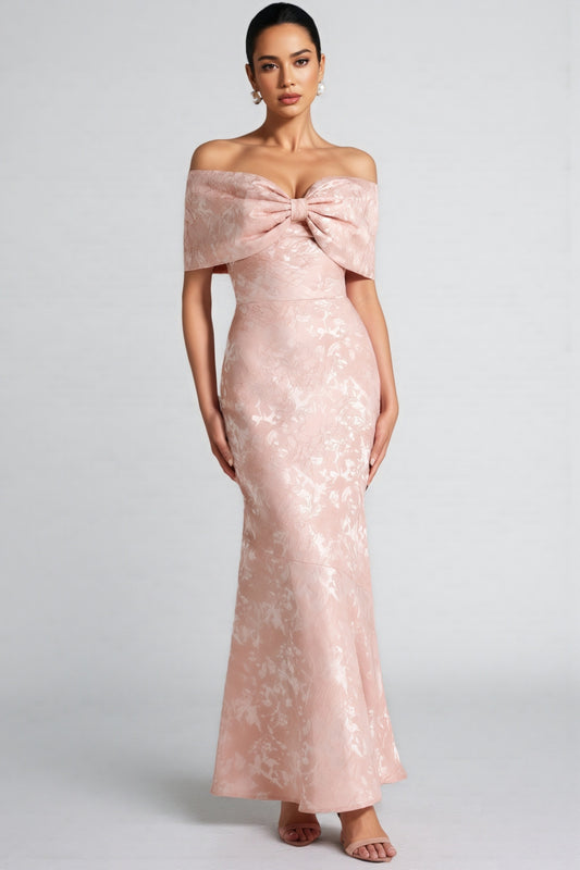 Clara Pink One Shoulder Bow Maxi Dress