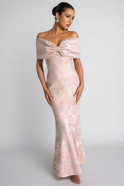 Clara Pink One Shoulder Bow Maxi Dress