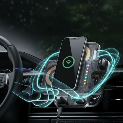 Support de téléphone pour voiture 2-en-1 avec recharge sans fil